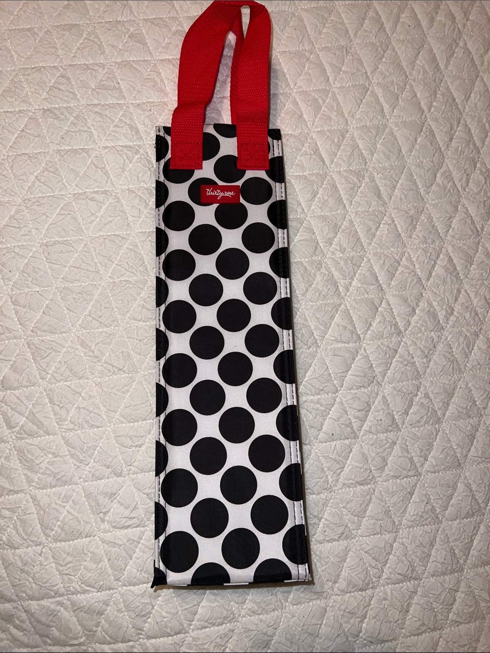 thirty-one Black Polka Dot Wine Tote with Red Handles